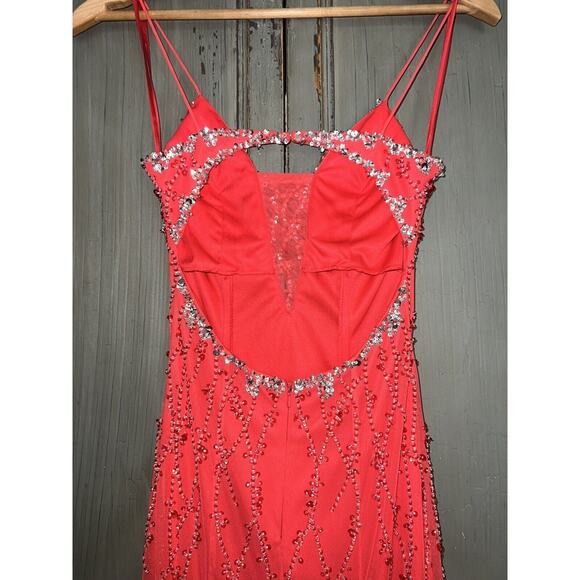 David’s Bridal Sequin Tulle Gown Prom Formal Red Orange XS Beaded - Picture 6 of 16